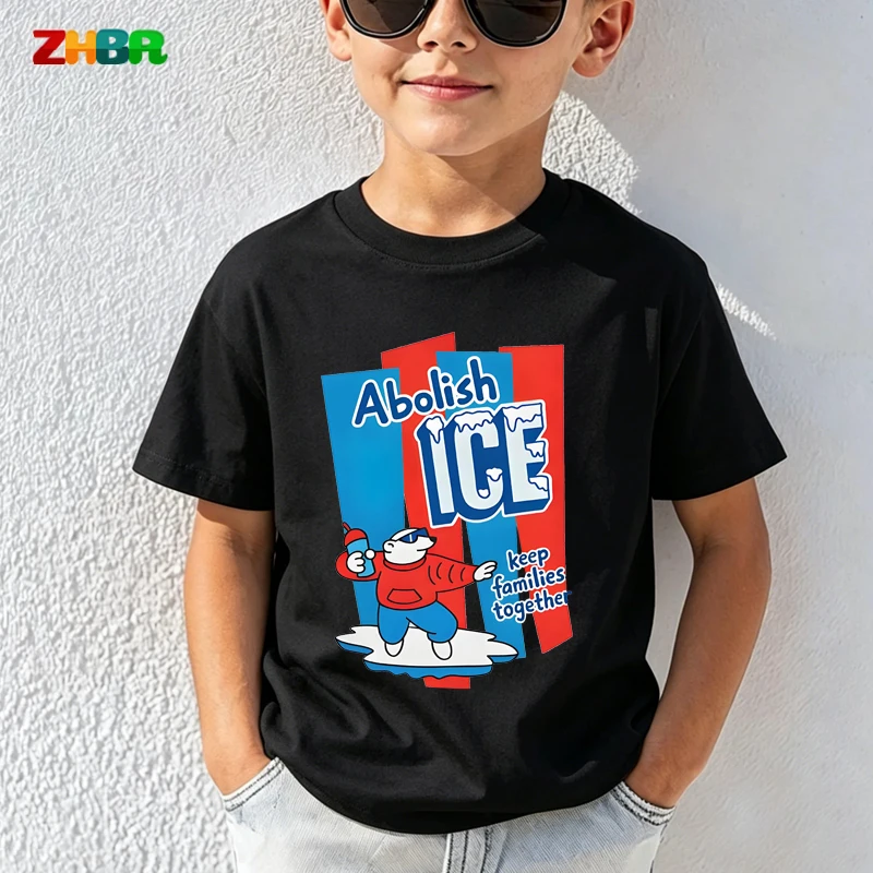 Kids T Shirt Funny Abolish ICE Polar Bear T-shirt Summer Cotton Short Sleeve Tops Boys Girls Casual Tees Children Clothing Tops