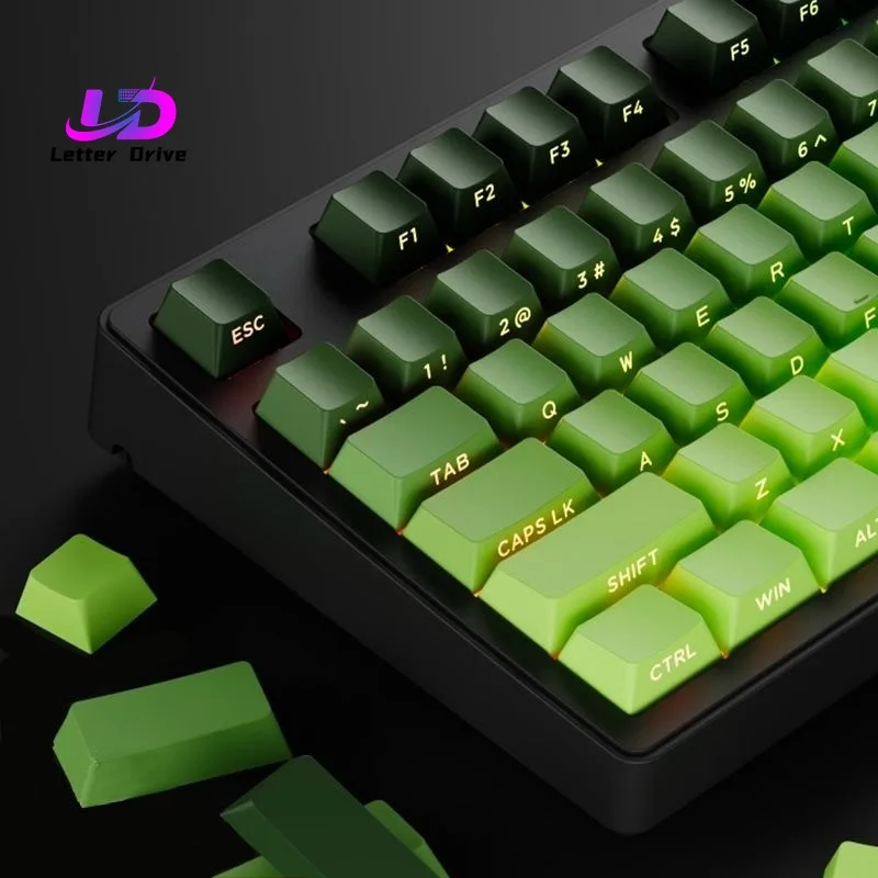 New 133+ Keys Gradient Green Shine Through Keycaps Side Printed PBT Keycap Cherry Profile Double Shot for Mechanical Keyboards