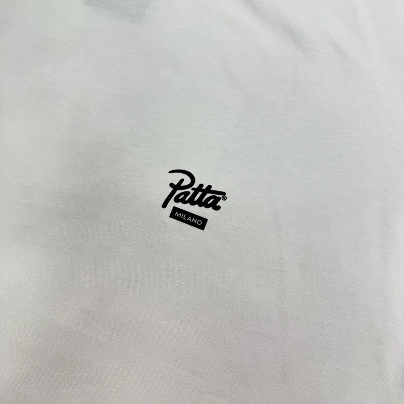 Oversized PATTA T-shirt with Gradient Character Stacking Print Hip-hop Short Sleeve Men's Streetwear