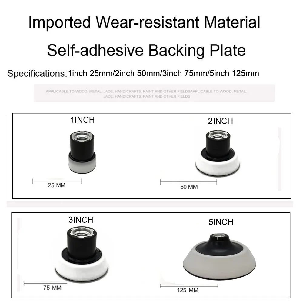 1/2/3/5 inch Soft Edge Backing Plate M14 for Rotary Polisher 25mm-125mm Hook & Loop Adhesive Back Plate for Buffing Pads