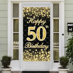 Black Gold Flag Door Hanging Banner 30th 40th 50th Birthday Party Decorations Adult 18 30 40 50 60 Year Birthday Party Supplies