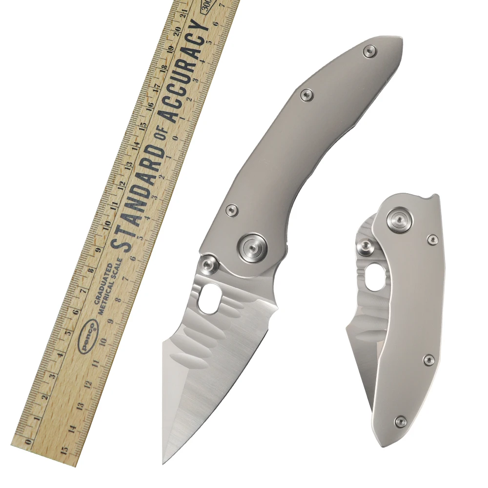 NINE THORN Folding Knife, D2 Steel Blade, Titanium Alloy Handle, Survival Outdoor Camping Pocket Fishing EDC Hand Tool