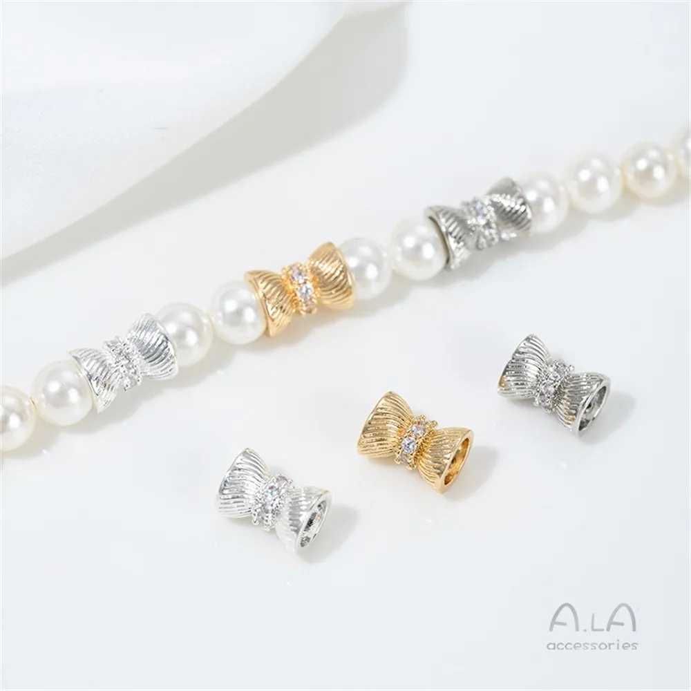 

14K Bag Gold Inlaid Zircon Gyro Twill Hourglass Double Support Drum Beads Bucket Beads DIY Handmade Pearl Jewelry Accessories
