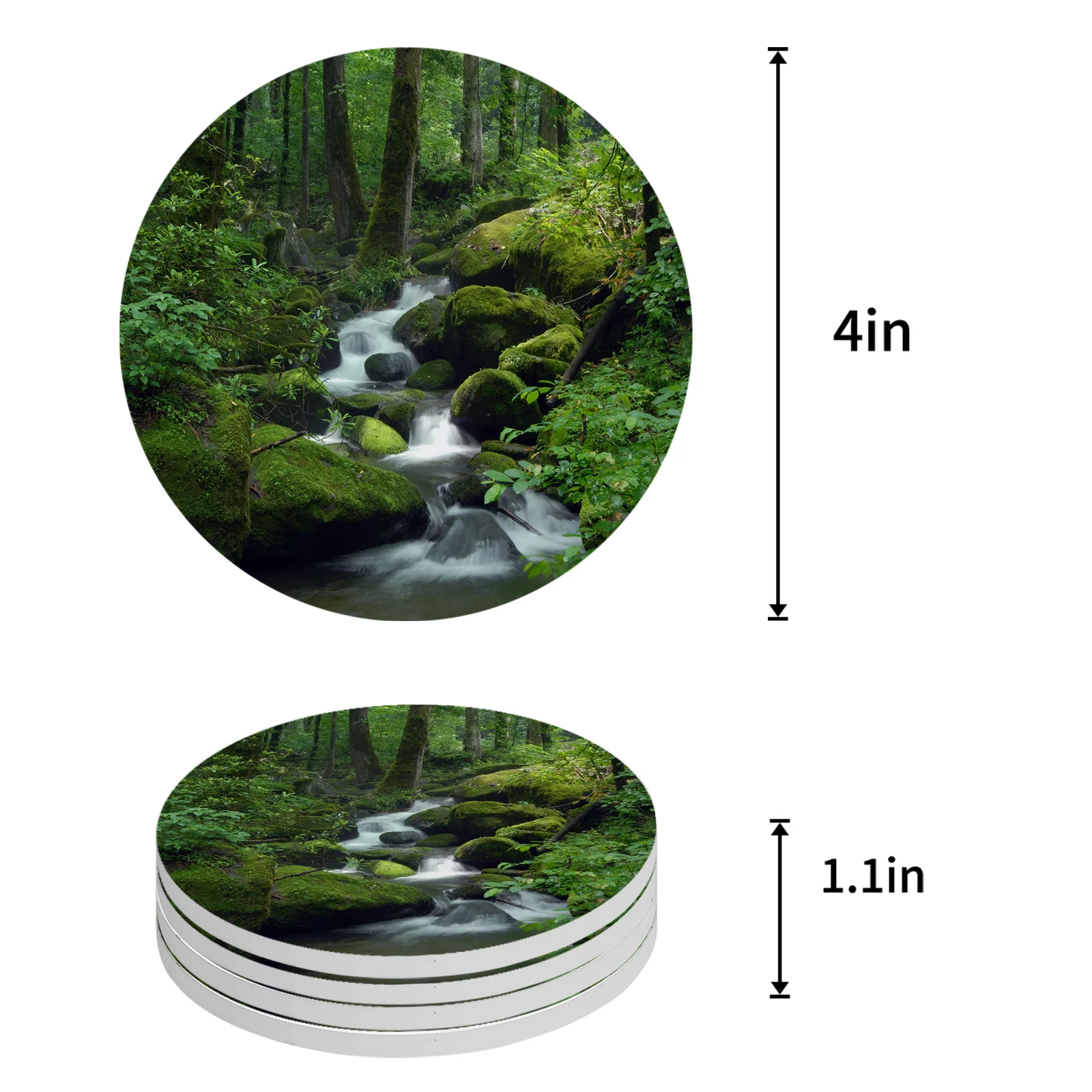 Forest Water Stones Trees Ceramic Coaster Set Coffee Tea Cup Coasters Kitchen Accessories Round Placemat