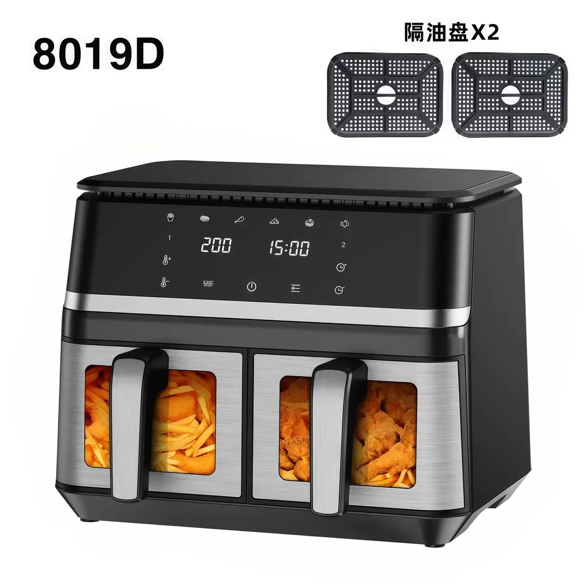 10L stainless steel double basket electric air fryer, digital touch screen smart kitchen home