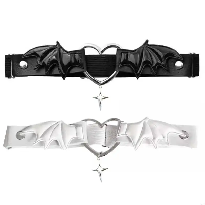 

H58E Gothic Harajuku Black Heart Wing Leg Garter Adjustable Cosplay Accessory