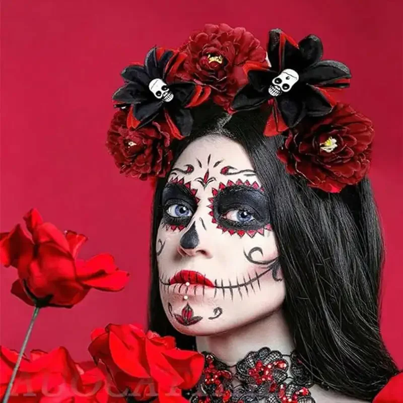 Ein Gotischer Haarschmuck für Damen - Doppeltes Totenkopf- und Zucker-Schädel-Design, Ideal als Kopfschmuck für den Tag der Toten – Detail 2