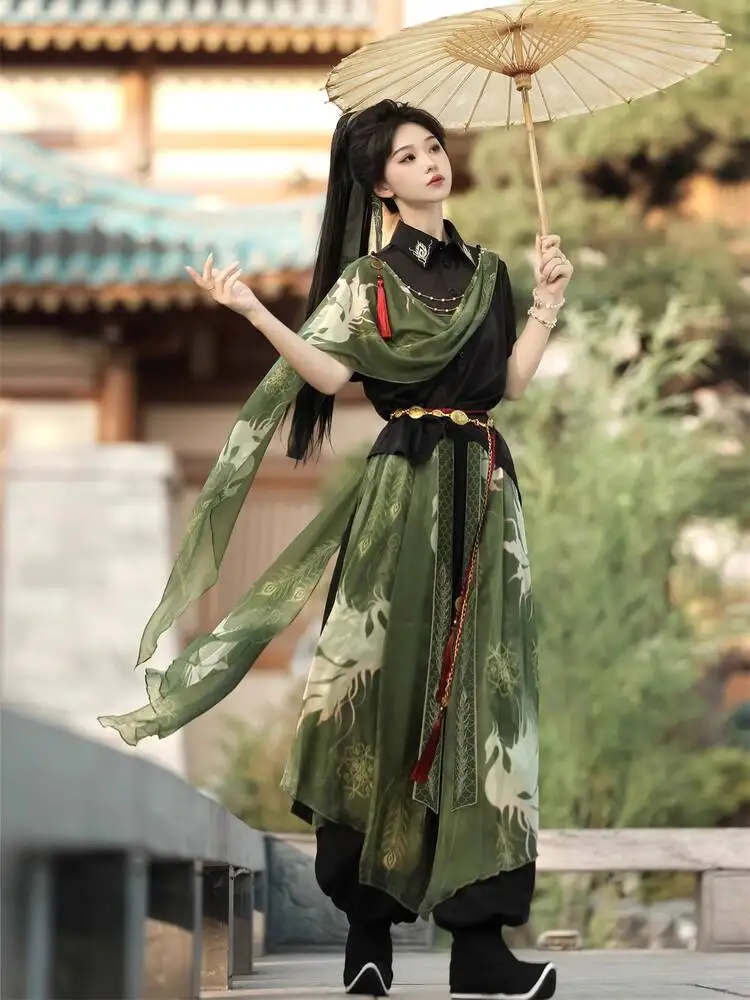 

New Chinese Style Design Guofeng Han Elements Teenager Chivalrous Expert Shirt Lantern Pants Hanfu Carnival Halloween Cosplay