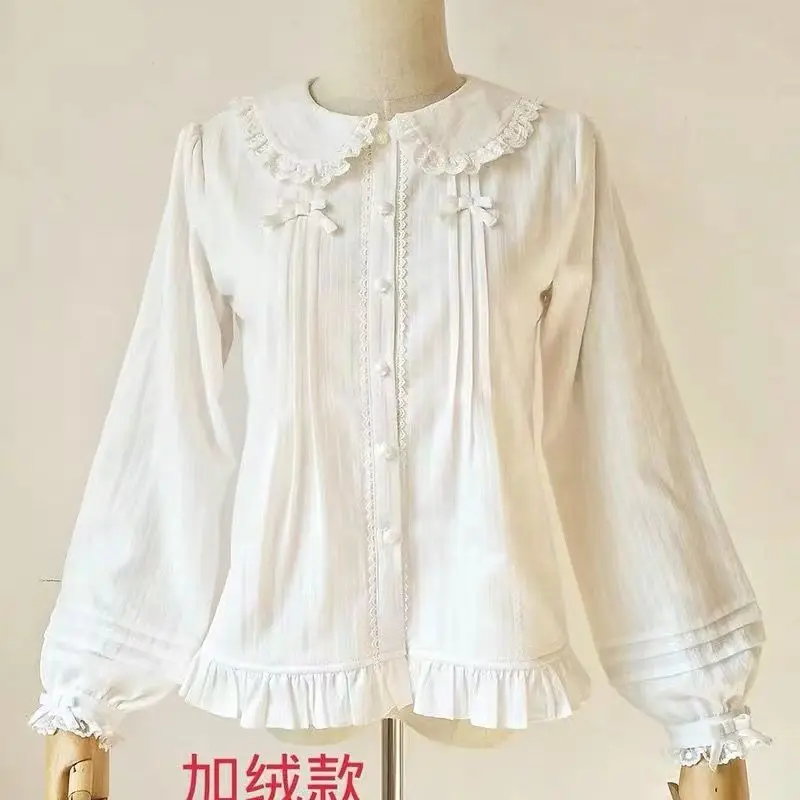 Japanese Bow Peter Pan Collar Bow Blouses Summer Ruffles Bottoming White Shirt Women 2025 New Short Sleeve Blusas Mujer