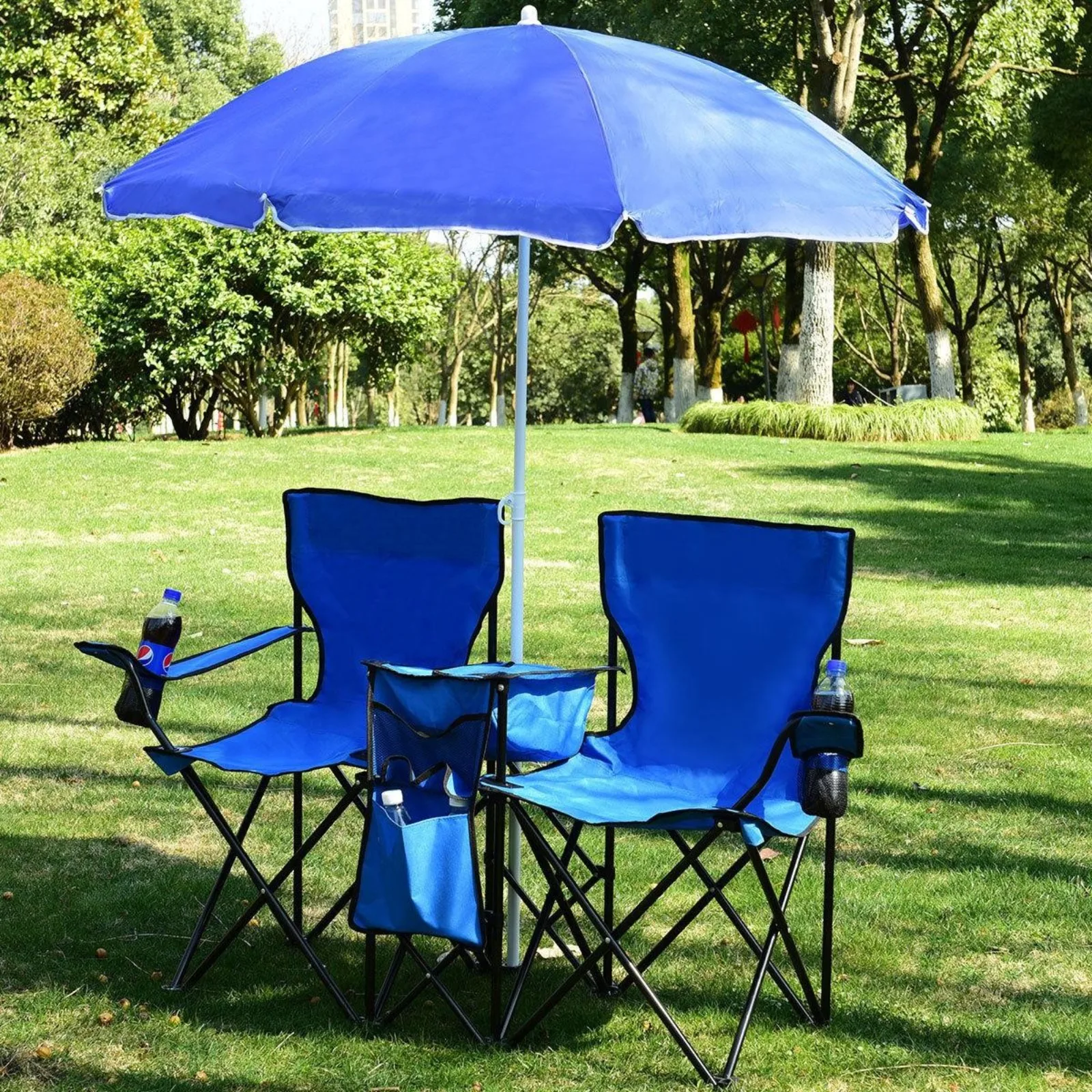 Folding Picnic Table - Składane podwójne krzesło piknikowe/plażowe/kempingowe z parasolem,