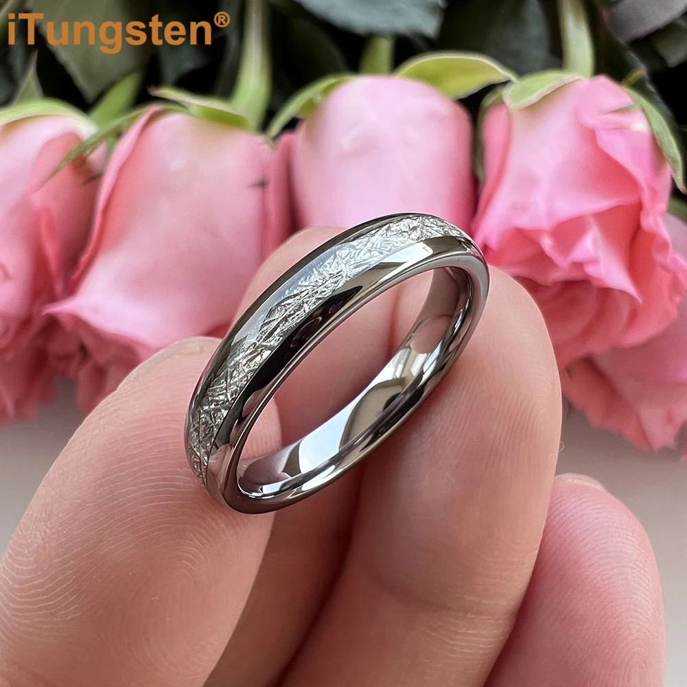 iTungsten 4mm Nice Women Engagement Wedding Band Tungsten Carbide Ring For Girl Bright Meteorite Inlay Comfort Fit