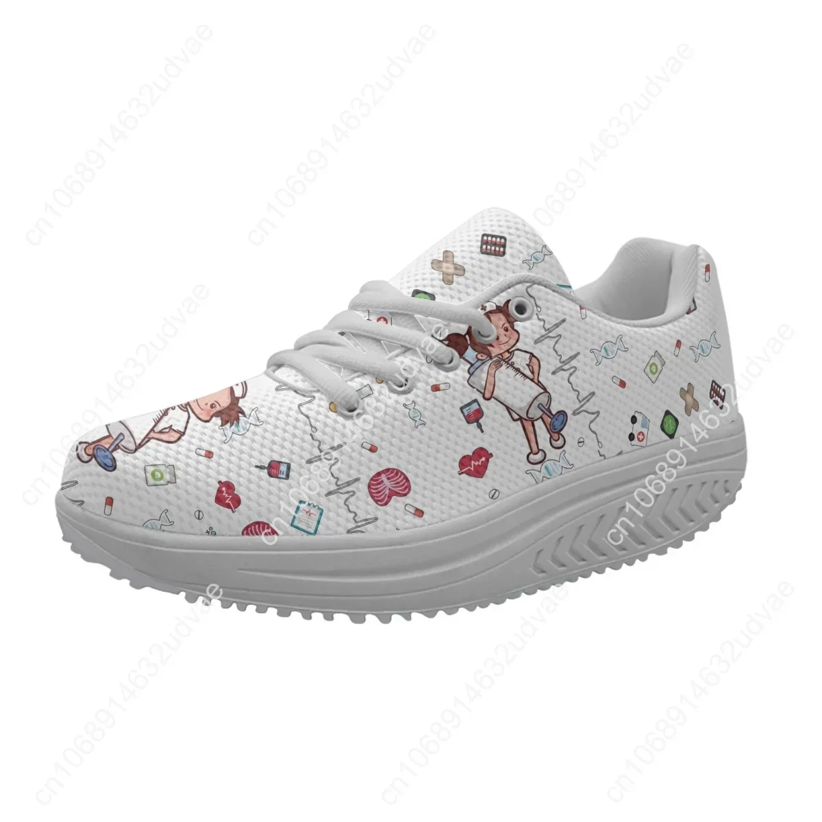 Spring Autumn Women's Swing Shoes Mesh Woman Platform Footwear Female Nurse Shoe Medical ECG Medicine Print Sneakers