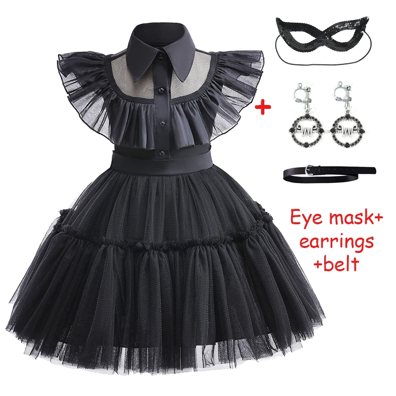 2024 Carnival Easter New Girl\'s Mesh Dress Children\'s Halloween Cosplay Party Black Dress Baby Girl First Year Fluffy Gown