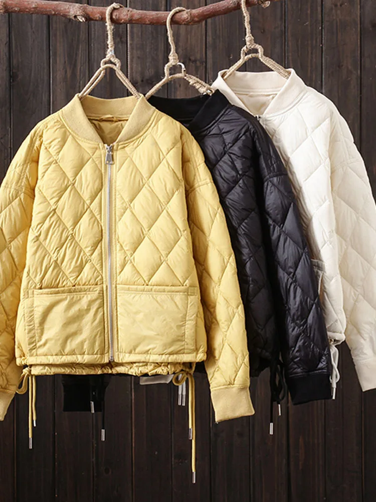 Winter Quilted Duck Down Coat Women Ultra Light Thin Slim Puffer Jacket Autumn Warm Casual  Basic Parkas