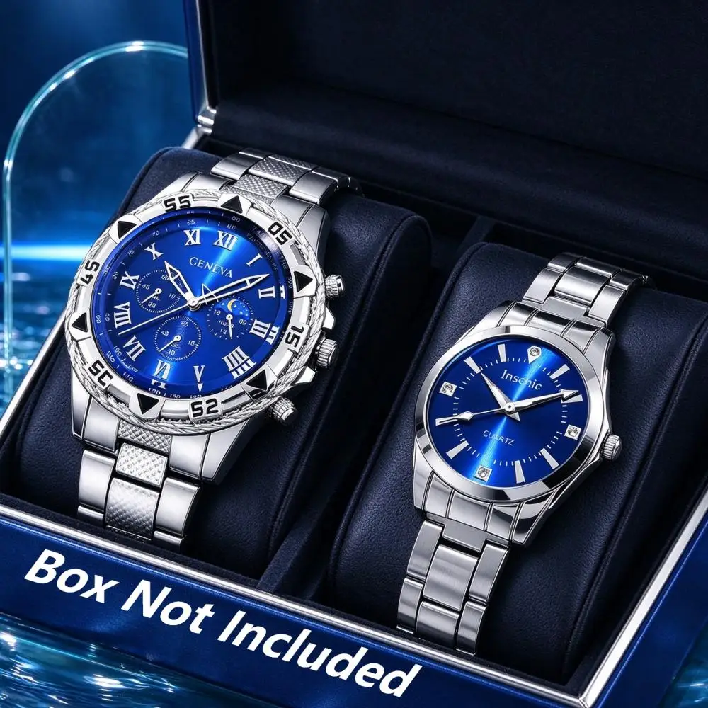 2pc Romantic Versatile Couple Quartz Watch Set Christmas Valentine's Day Gift Not Including Gift Box