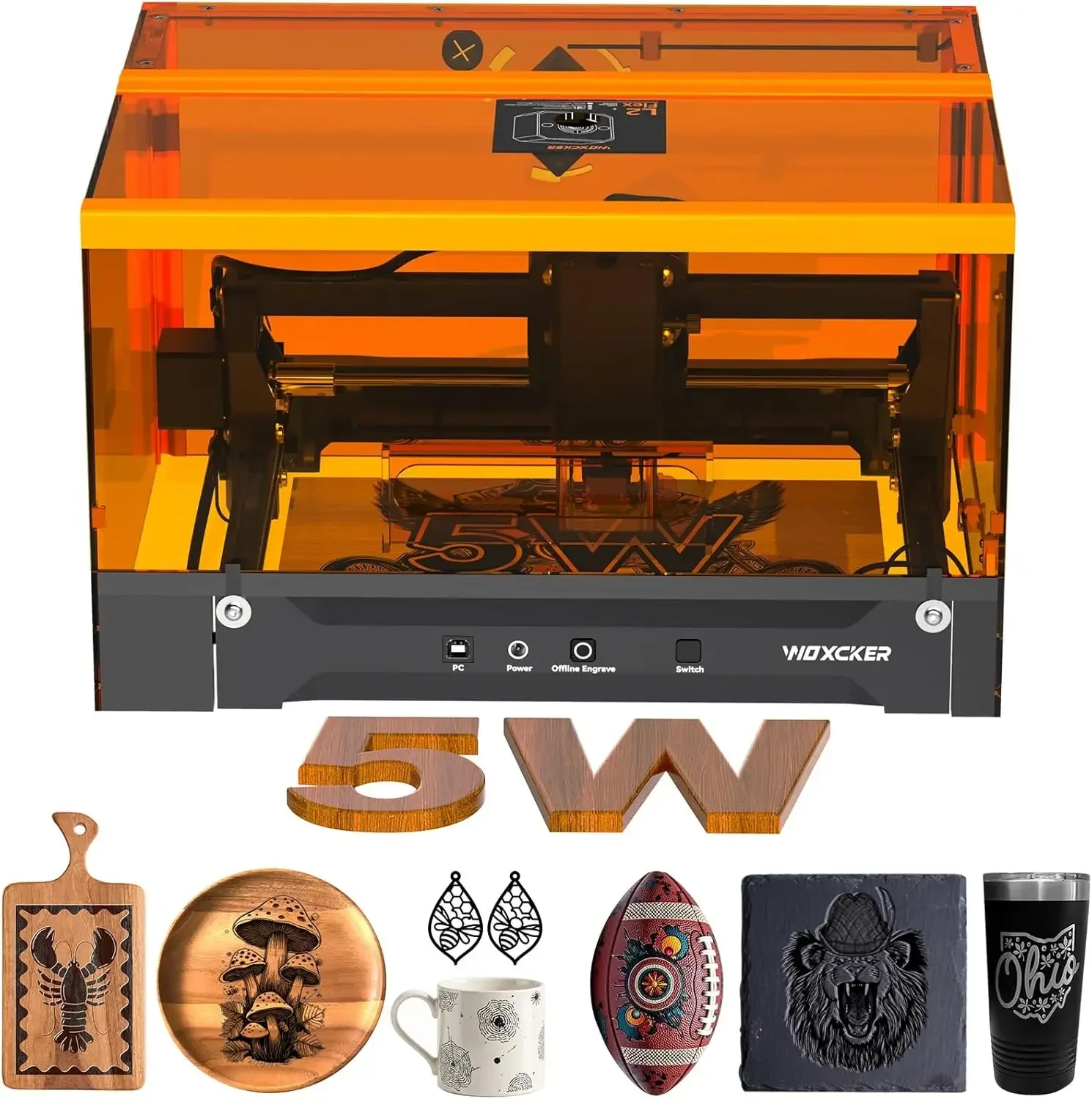 

Laser Engraving Machine for Beginners, Woxcker L2 Flex 5W Enclosure Pre-Assemble Laser Engraver 0.01mm High Precision for Coated