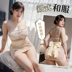 Plus Size Porn Japanese Anime Kimono Cosplay Women Sexy Lingerie Embroidery Perspective Tube Bodycon Mini Dress Robe Pajamas