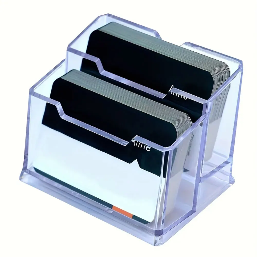 Acrylic business card holder, 2 card slots business card display & card holder storage bag, office desk supplies