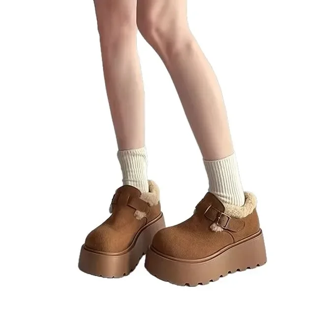 المألوف تنوعا المرأة أحذية قطنية بيركنت سميكة القاع المتسكعون شتاء دافئ صوف مبطن كعب مسطح حذاء مزود بفتحة للأصابع #5