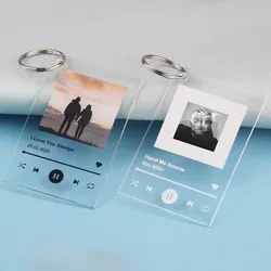 1PCS Free Personalized Acrylic Music Spotify Plaque Keychain Customized Photo Song Valentines Day keychain Gifts For Men Women