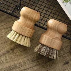 Brosses à récurer en bambou pour la vaisselle, épurateurs de livres en bois de cuisine pour laver la poêle en fonte, pot, poils en sisal naturel