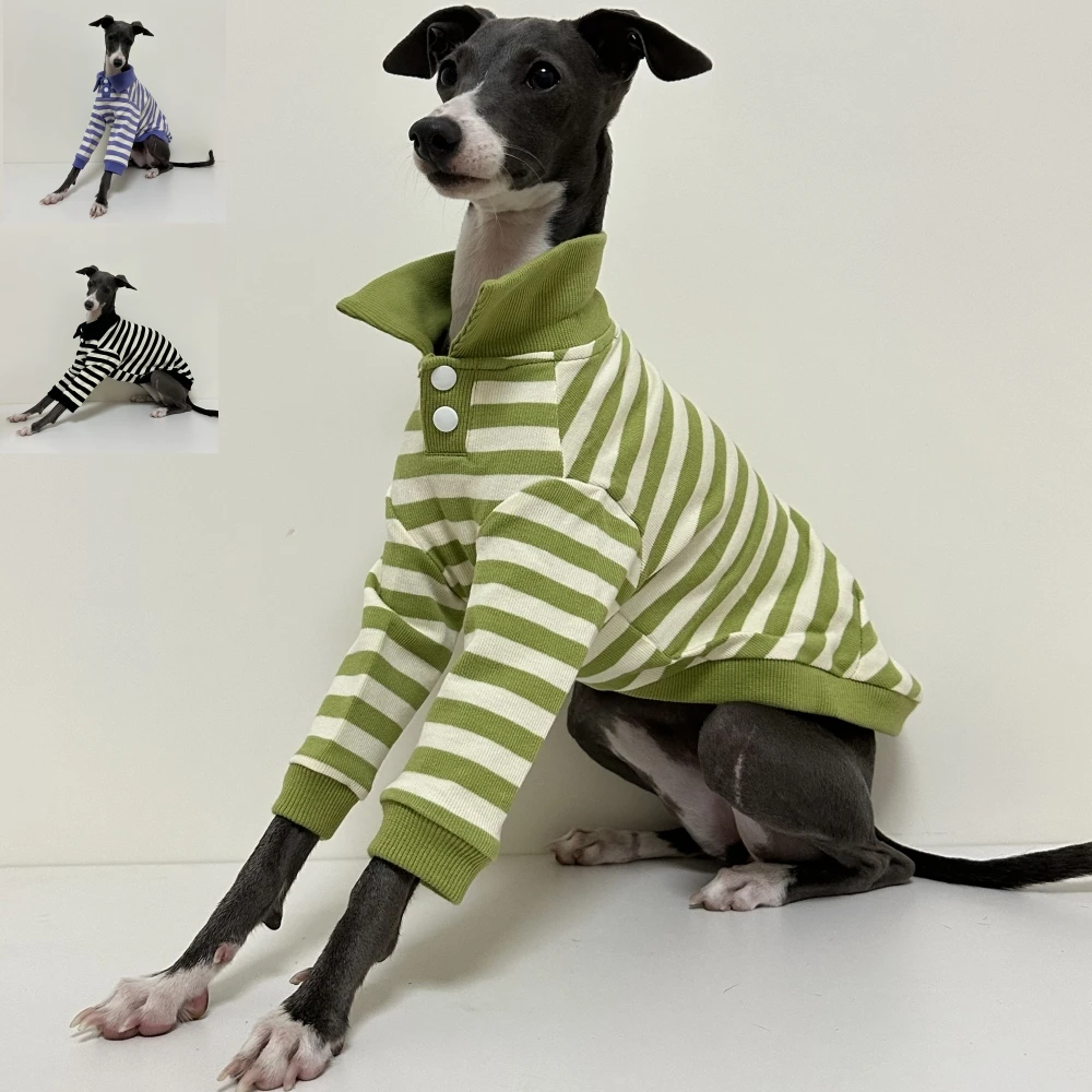 Italy Greyhound Cotton Striped Polo Shirt Huibit Dog Clothes Soft Elastic Coat for Bedlington Terrier Dog in Spring Autumn