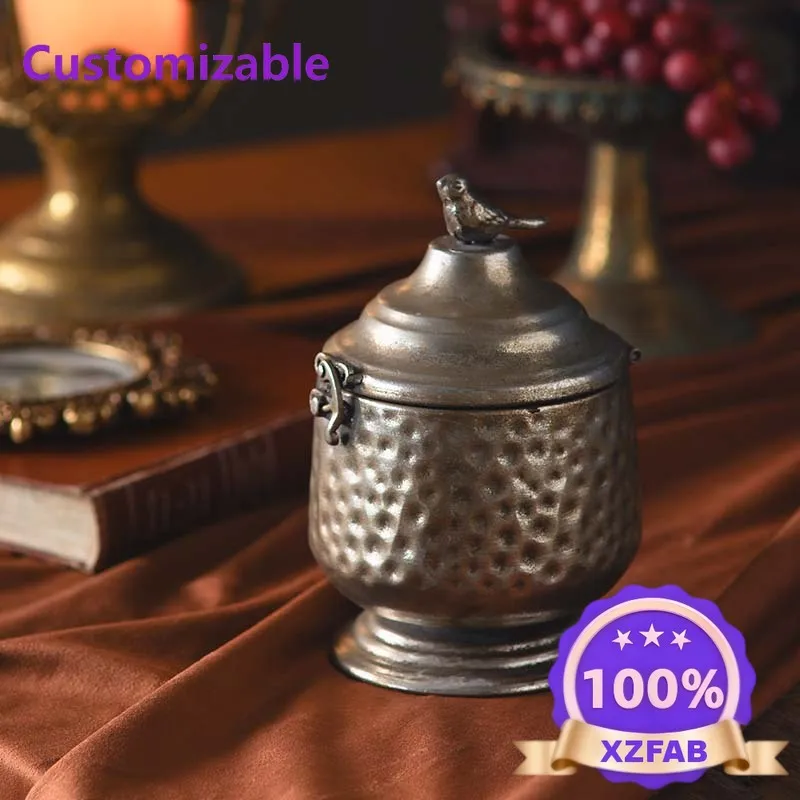 Factory Direct 2026 American handmade retro old storage can desktop wrought iron decorative ornament tea room gentleman set