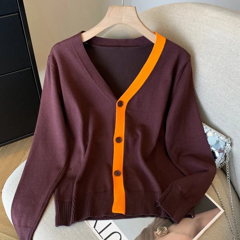 

RED NEW Contrast Color Warm Trendy Casual Sweater Winter Women's Clothing Cozy Stylish Cashmere Knitted Jacket Female Tops