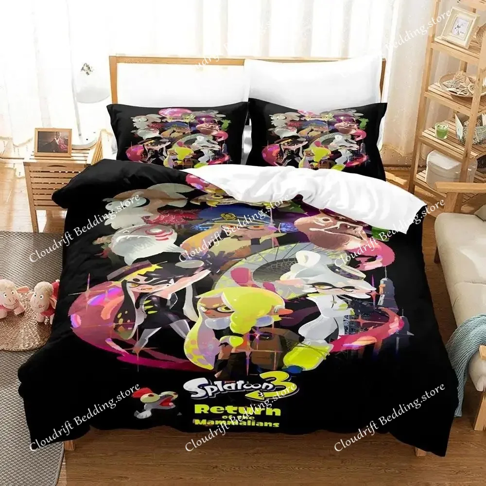Kawaii Game Splatoon 3 Bedding Set Single Twin Full Queen King Size Bed Set Adult Kid Bedroom Duvet Cover Sets Bed Sheet Set