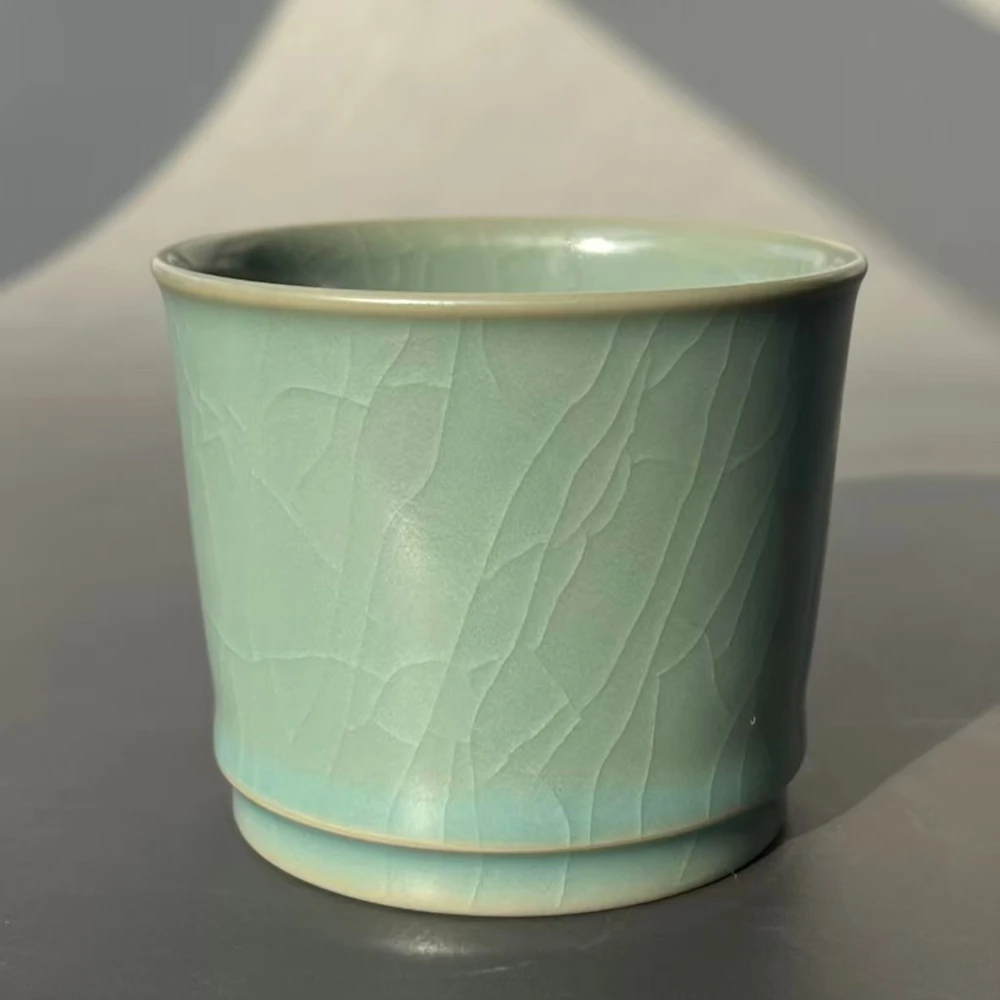 Ru Porcelain Genuine Anchient Glaze Straight-mouthed Teacup Nail Support Firing Crackle Effect Owner Cup