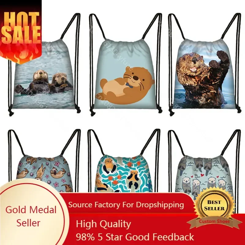 

Kawaii Sea Otters Print Backpack Women Men Travel Bags Casual Drawstring Bag Teenager Book Bag Shoes Holder