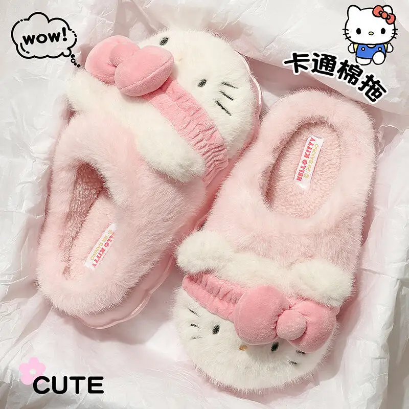 

My Melody Hello Kitty Kuromi Parent-Child Style Slippers Cartoon Winter Non-Slip Thicken Keep Warm Comfortable Cotton Slippers