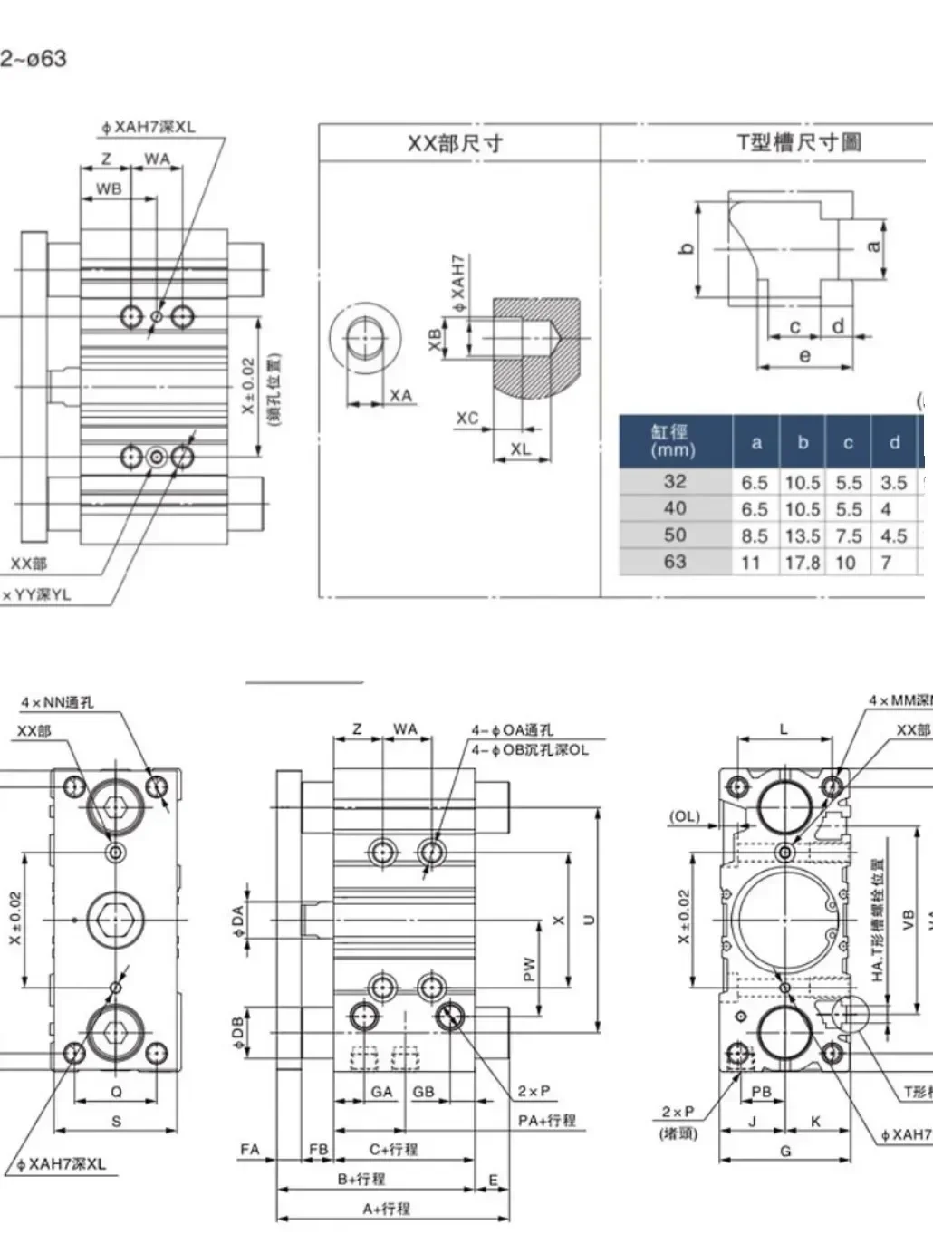 Thin cylinder with guide rod MGPL-Z bore 50/63 stroke 25/50/100/150/200