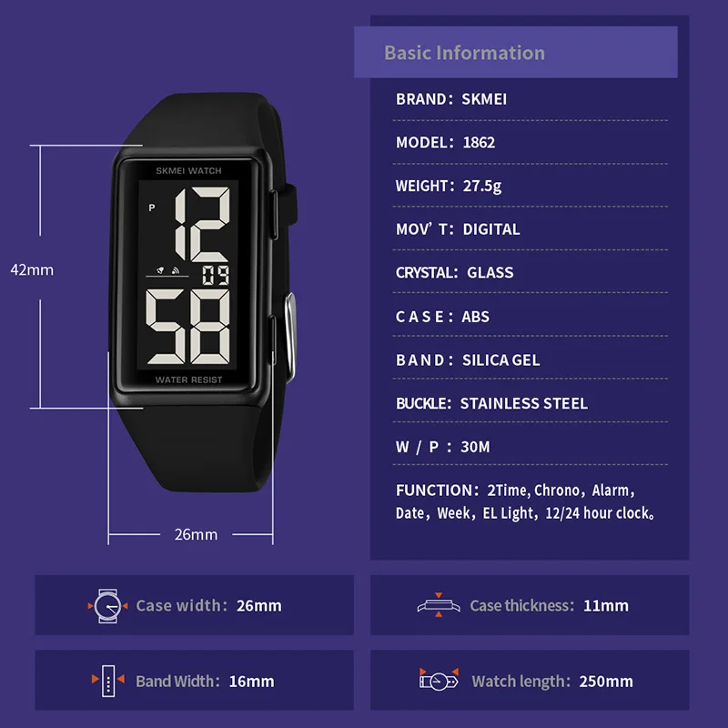 SKMEI Student Watch Fashion Simple Chrono Sports Wrist Watches Silicone Strap Digital Display Date Clock Relogio Masculino