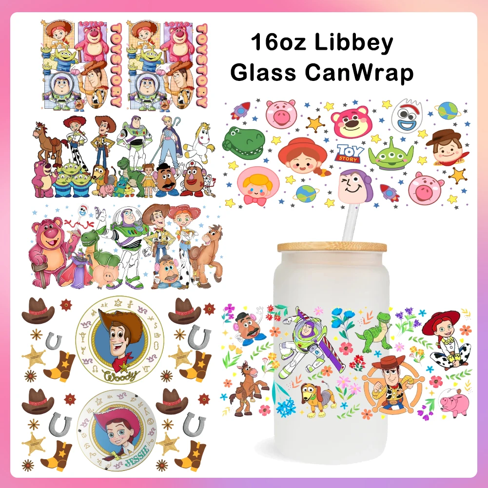 Disney Toy Story For Libbey 16oz Can Glass 3D Waterproof UV DTF Coffee Can Wrap Libbey Glass Wrap