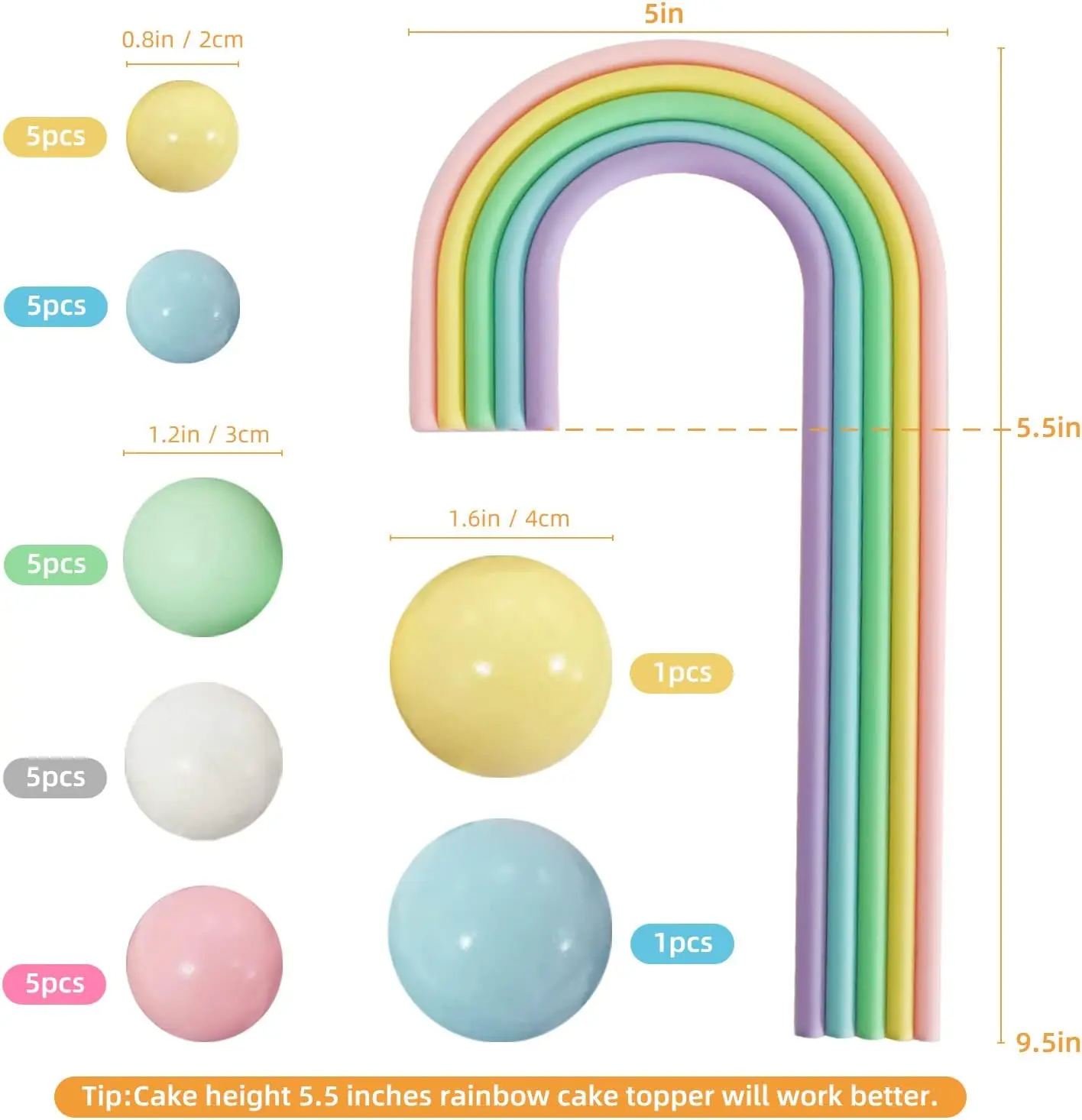 28 Stück Regenbogen-Kuchenaufsätze, bunte Kugeln, Kuchendekorationen für Hochzeit, Babyparty, Mädchen, Jungen, Geburtstag, Partyzubehör – Detail 2