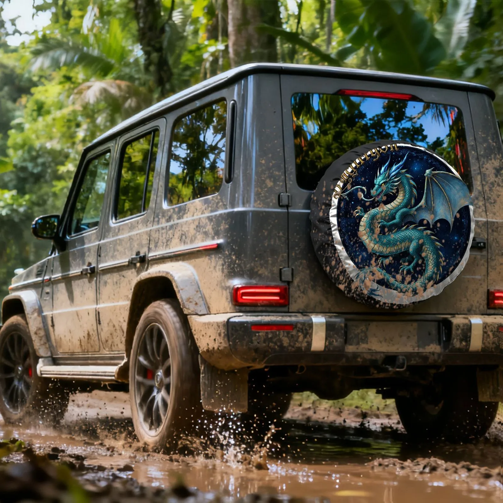Blue Dragon Spare Tire Cover Polyester Fiber Waterproof Outdoor SUV Truck Protection