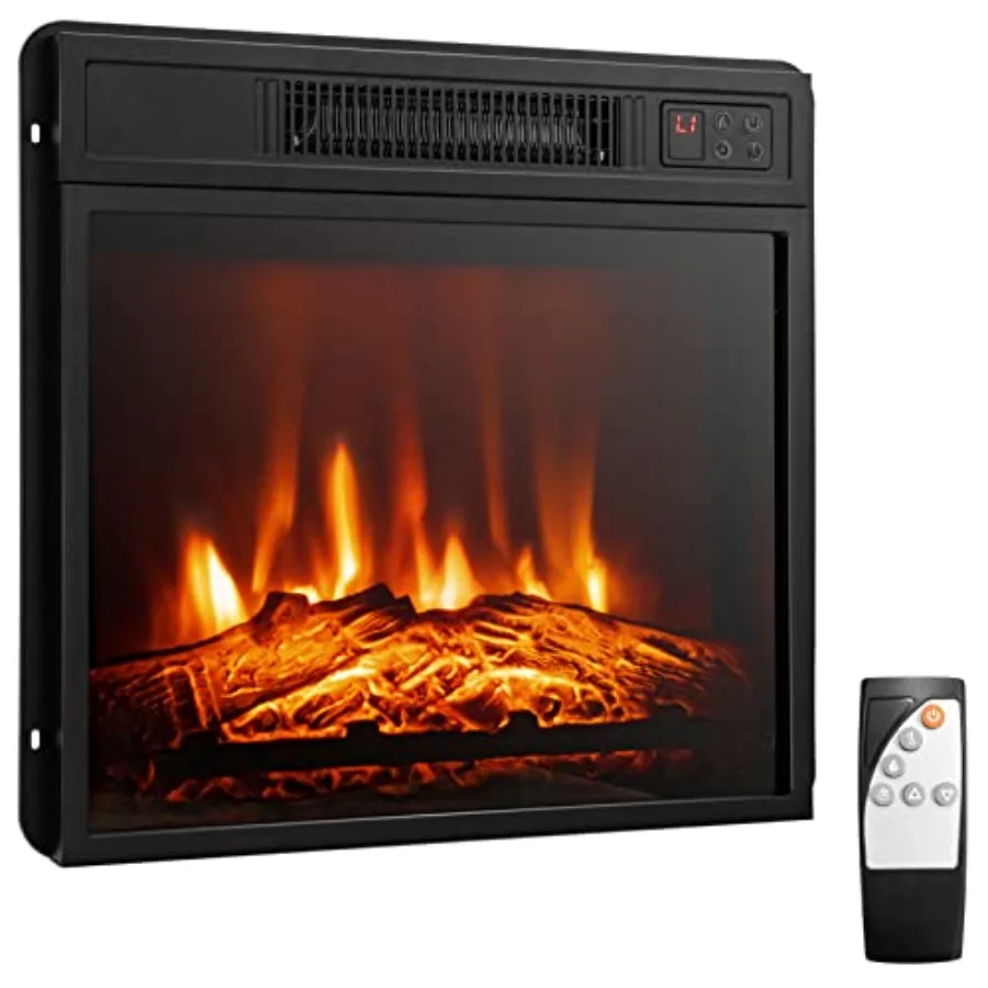 

18 Inches Electric Fireplace Insert Recessed 1400W Black Electric Fireplace with Adjustable Flame Heat Built-in Timer Thermosta