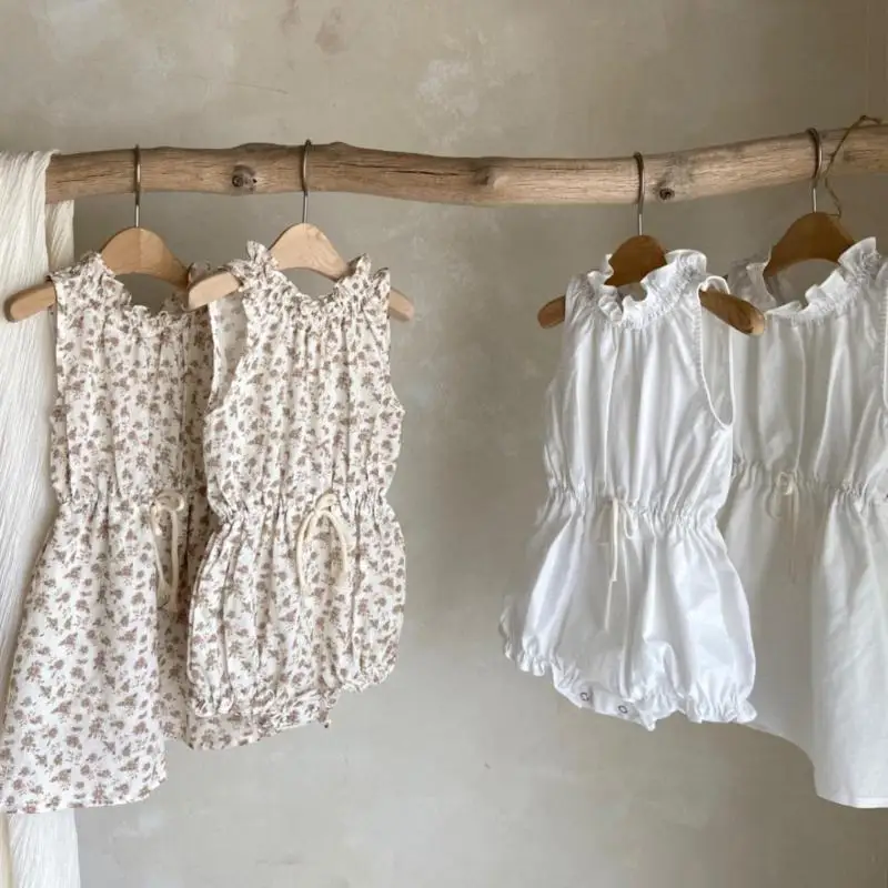 2026 Summer New Baby Girl Sleeveless Lace Collar Bodysuit Infant Girl Sweet Princess Floral Jumpsuit Newborn Clothes 0-24M