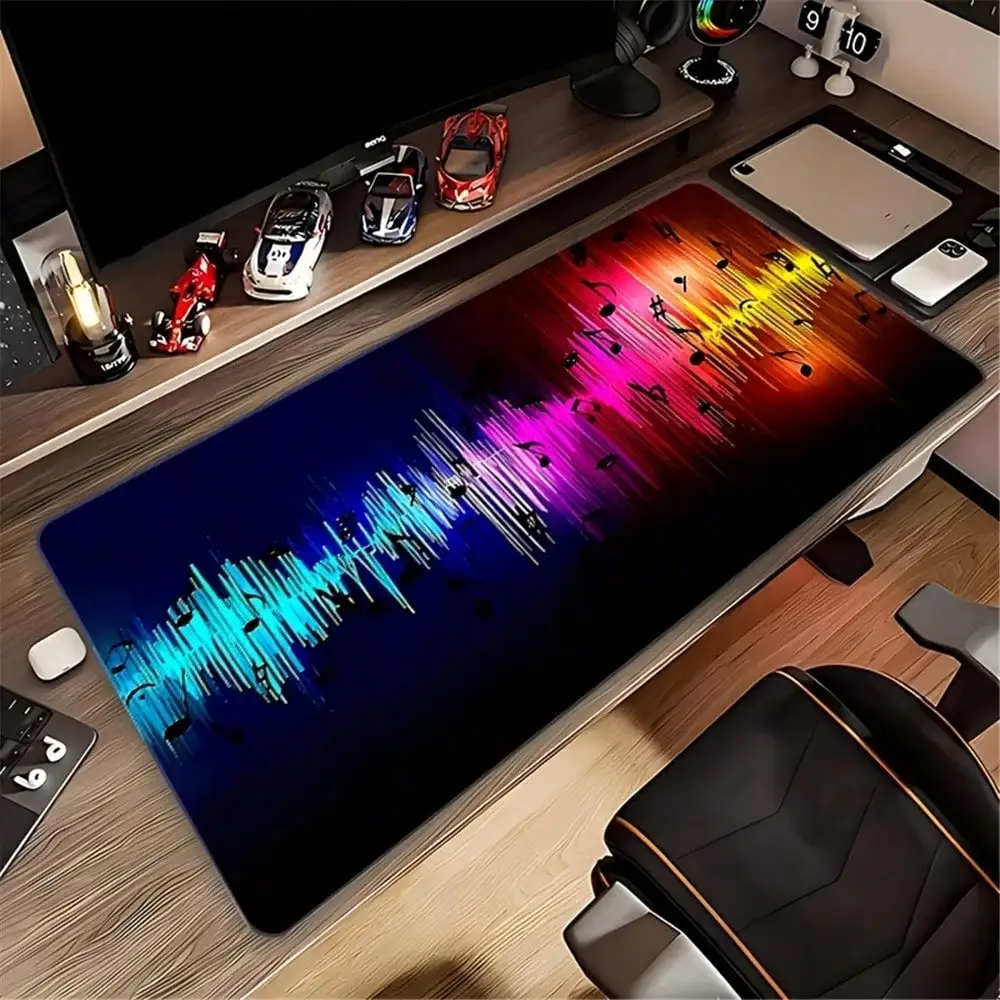 1PC Extra Large Abstract Colorful Musical Note Gaming Desk Mat HD Color Print Non-Slip Durable Rubber Precision Stitched Edge Home Office Desktop Decor Ideal