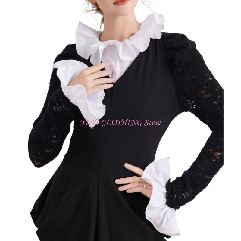 

N5KF Multiuse False Collar With Matching Arm Cuffs Sleeves For Business Wear Elastic Armwear Neckpiece for Outfit Enhancer