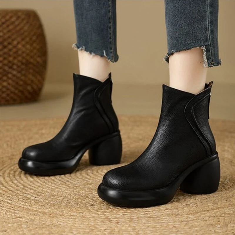 منصة المرأة حذاء من الجلد أحذية عالية الكعب أحذية أنيقة تشيلسي أحذية شتاء 2025 موضة البريدي أحذية من الجلد ماركة Mujer Snow Botas #2