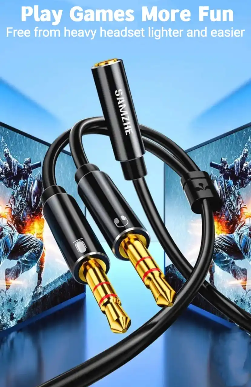 SAMZHE 3.5mm Audio Splitter AUX Cable 3.5 Jack Female to 2 Male Audio Extension Y-Splitter For Headset to PC Adapter