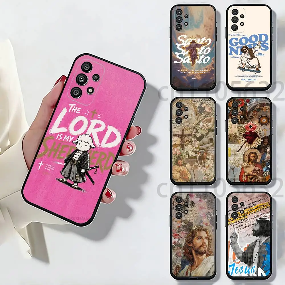 Vintage Jesus God Slogan Phone Case For Samsung S25,24,23,22,21,S20,Ultra,Plus,FE Black Soft Cover