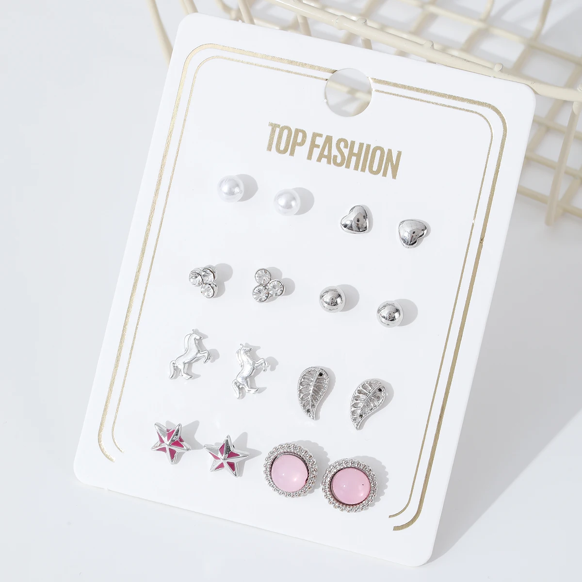 8 pairs of mixed style mixed color alloy stud earrings set Jewelry gift for women and girls