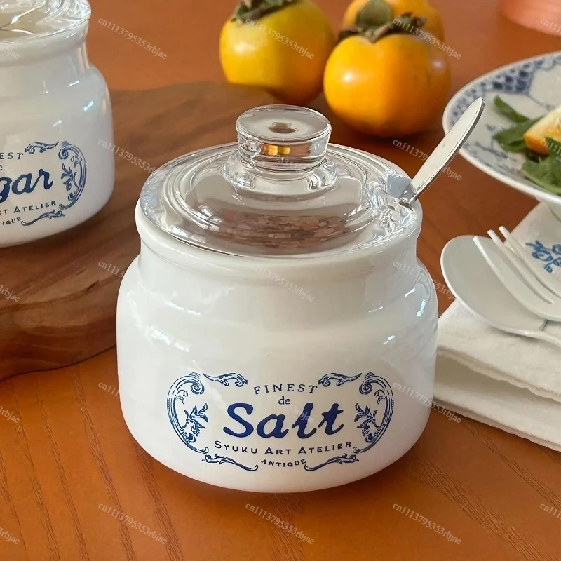 Sugar Pepper and Salt Bowls with Lid and Spoon Flora Vintage Ceramics Condiment Pots,Seasoning Jar Spice Container for Kitchen