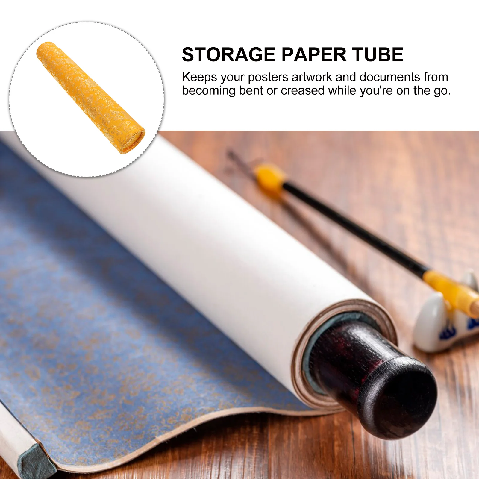 Telescoping Gift Box 35cm to 62cm Yellow Dragon Pattern Poster Tube Paper Storage Mailing Cap Protects Documents Prints