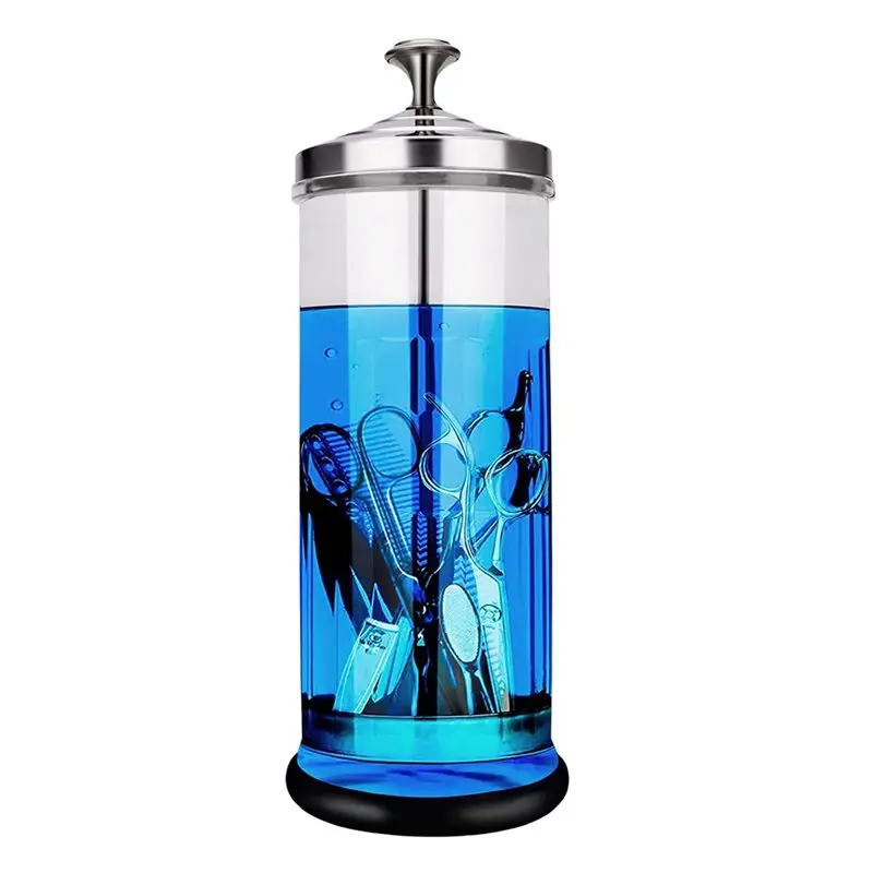

【CHRISTMAS 】Glass Disinfectant Jar 50 Oz Unbreakable Salon Barber, Includes Removable Straining Tray