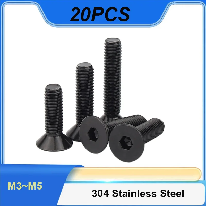 M3 M4 M5 Hex Hexagon Socket Flat Countersunk Head Screw Black 304 Stainless Steel Bolt