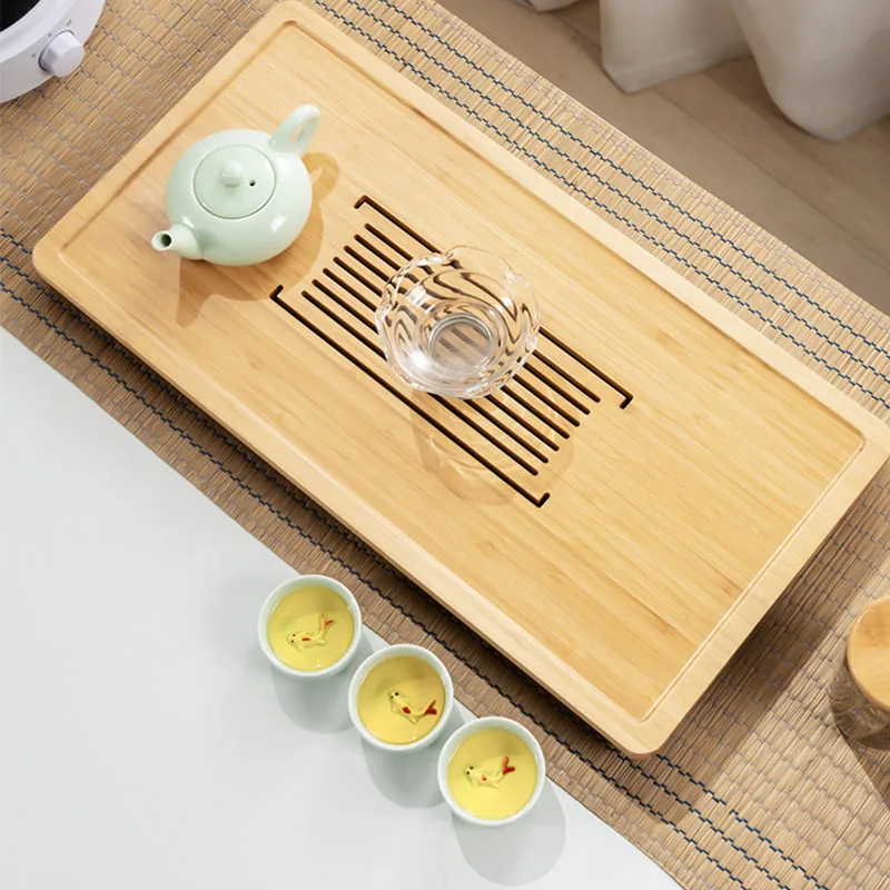 

Large Bamboo Tea Tray Minimalist Solid Wood Tea Ceremony Serving Tray Drainage Water Storage Decorative Tray Teaware